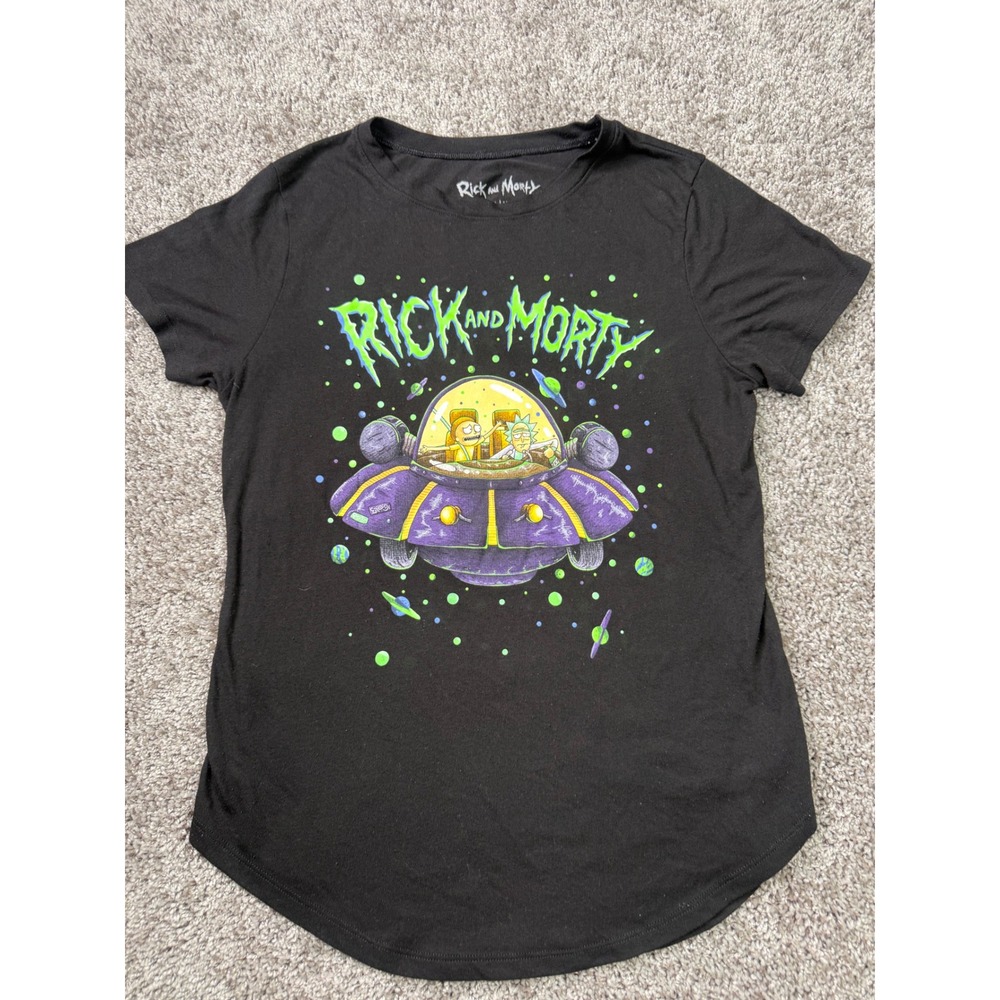 Rick and Morty Graphic T-Shirt Adult Swim Black Space Cruiser Size L 11-13